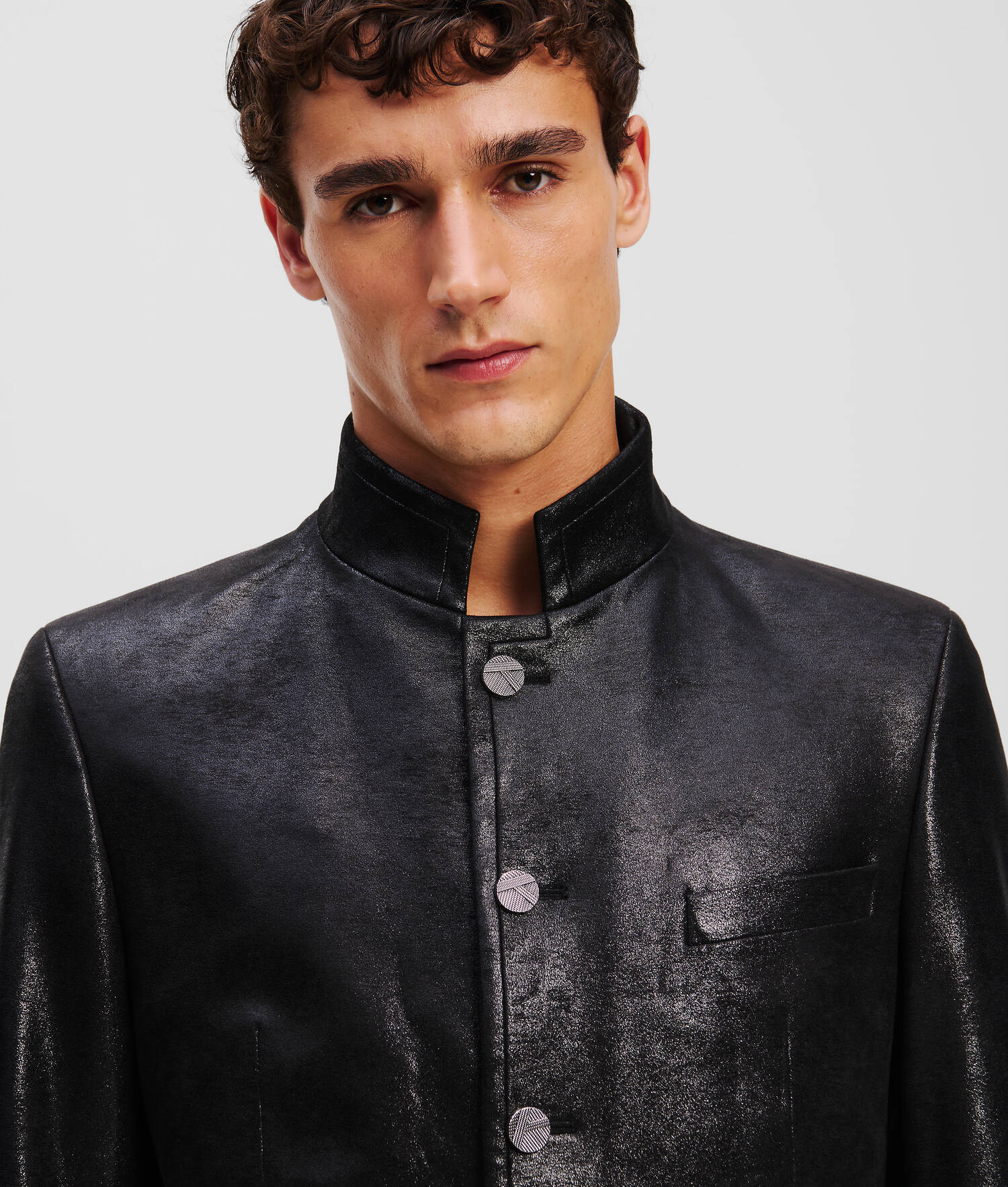 VESTE À COL MONTANT EN SIMILI-CUIR - Noir