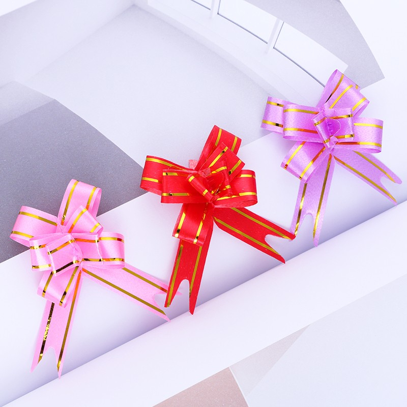 (200er Set) 20.5cm Wiederverwendbare Geschenk Maschen Zug Schleifen - Rot / Gold