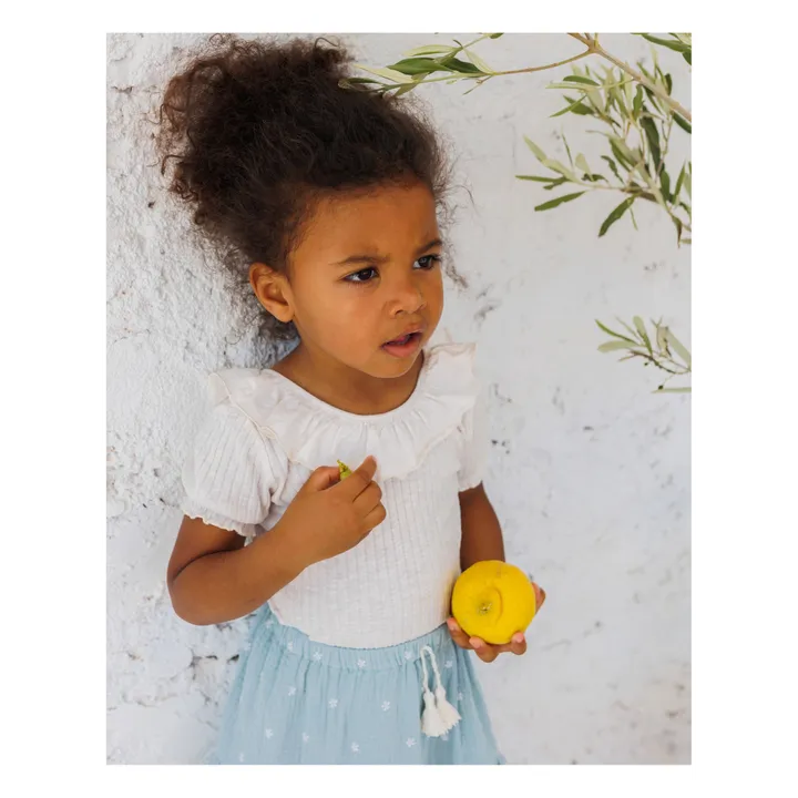 Búho T-shirt Volant Côtelé | Blanc