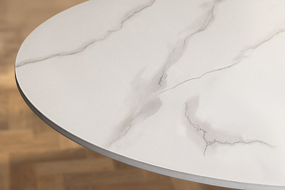 Runder Esstisch LYON 80cm weiß Marmor Keramik Bistrotisch schwarzer Säulenfuß