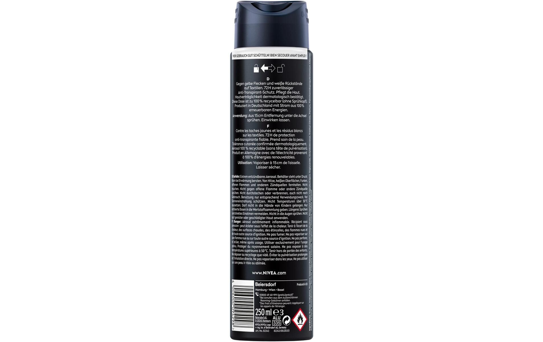 Deo Spray Black and White XXL 250 mlDeodorant, das weniger weisse Rückstände auf dunklen Stoffen hinterlässt