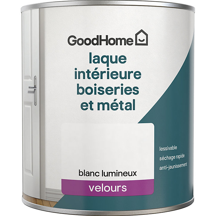 Laque boiseries et métal GoodHome velours blanc 750ml