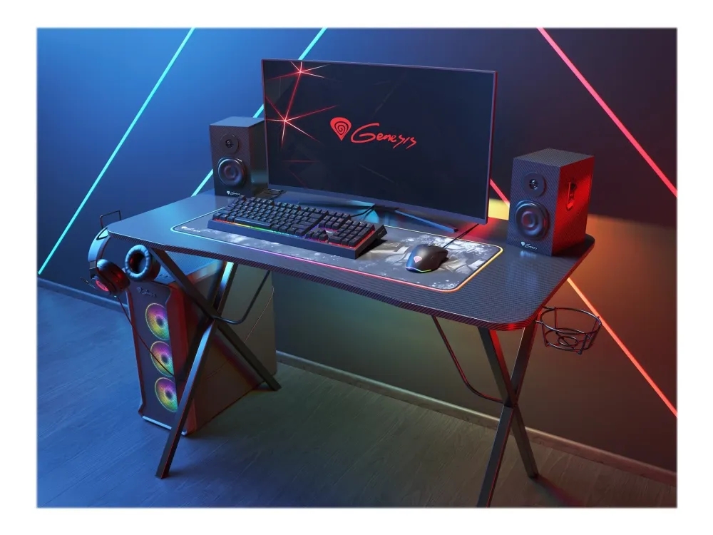 Genesis Holm 200 RGB - Skrivebord - rektangulær med konturerede hjørner - sort