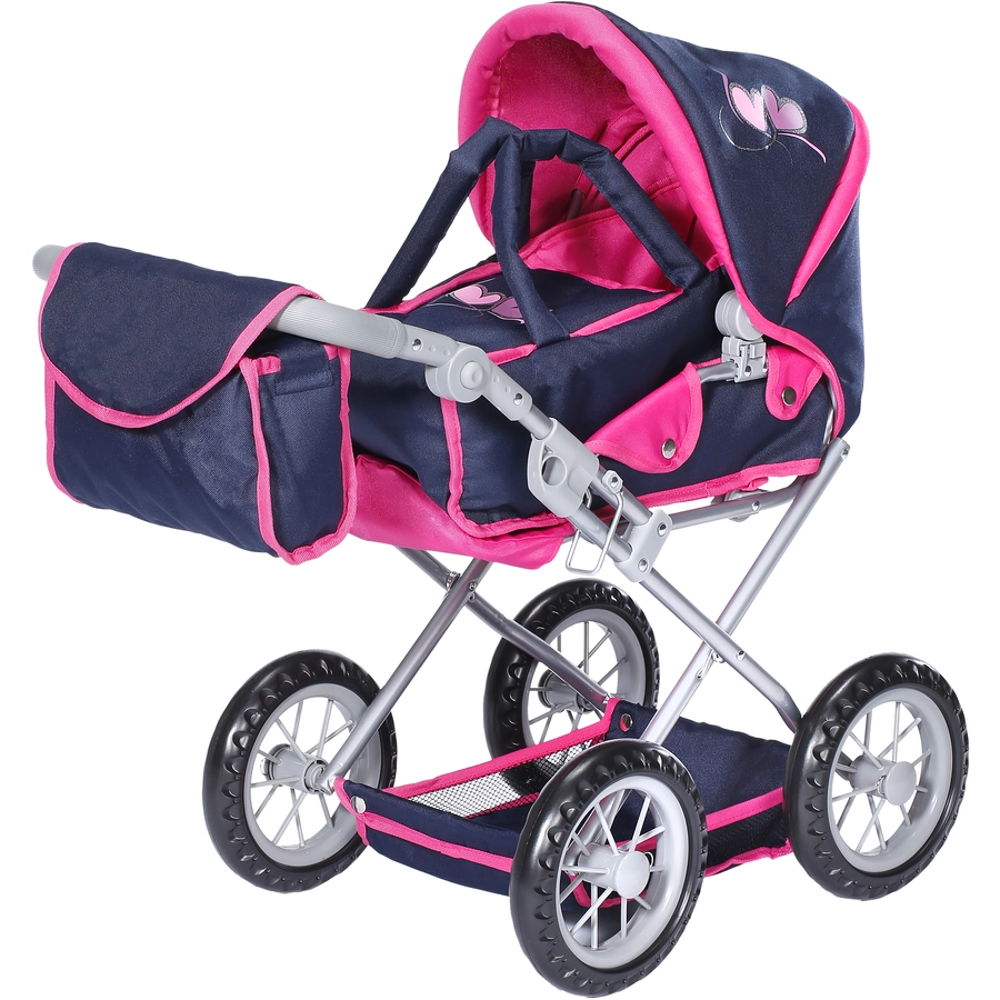 knorr toys® Puppenwagen Ruby - flying hearts blue pink blau