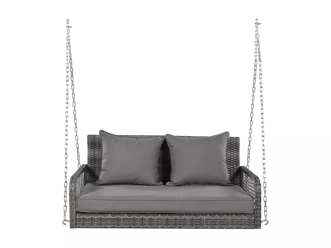Fauteuil suspendu 114 cm en rotin PE - 2 Places - Coussin d'assise rembourrage 11 cm - Gris