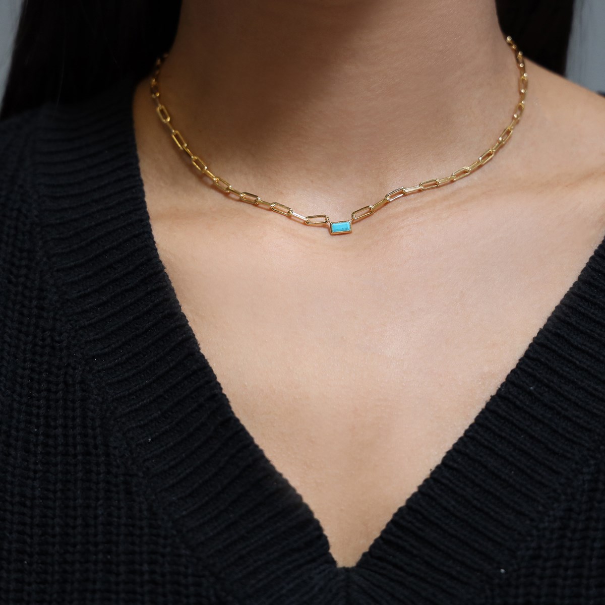Collier Doré Chaine En Argent Pierre Turquoise