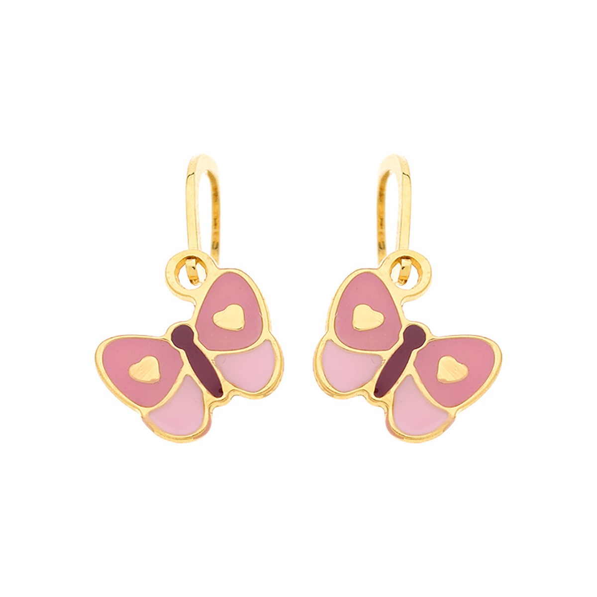 Boucles d'oreilles brisures papillons rose or jaune
