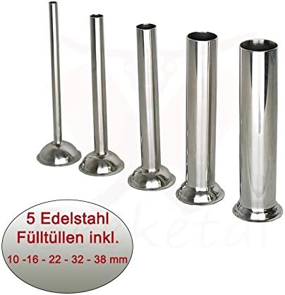 Beeketal 'BT05' Edelstahl Industrie Wurstfüllmaschine (5 L Volumen) SGS-geprüft, Profi Wurstfüller mit gehärtetem 2 Gang Vollmetall-Getriebe und 90° Aluguss Handkurbel, inkl. 5 Fülltüllen