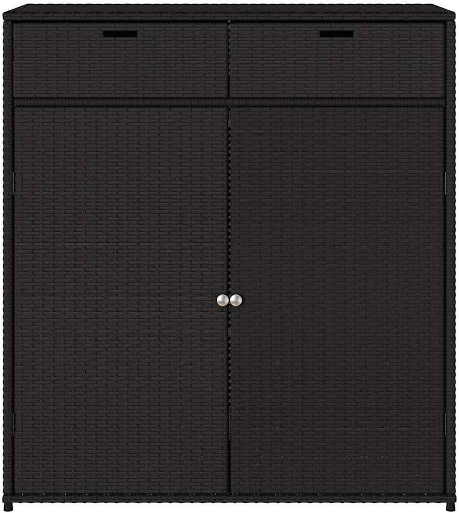vidaXL Gartenschrank, Geräteschrank mit viel Stauraum, Beistellschrank Schrank mit Türen, Balkonschrank Terrassenschrank, Schwarz Poly Rattan