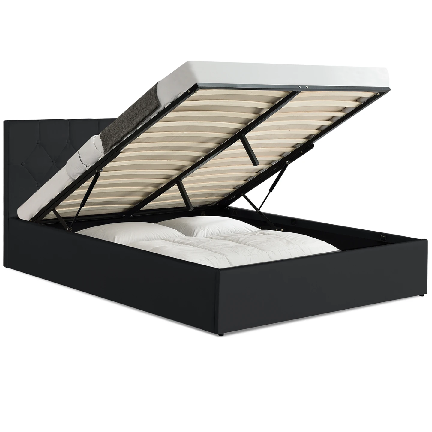 Lit coffre double AUSTIN avec tête de lit et sommier 140 x 190 cm PVC noir