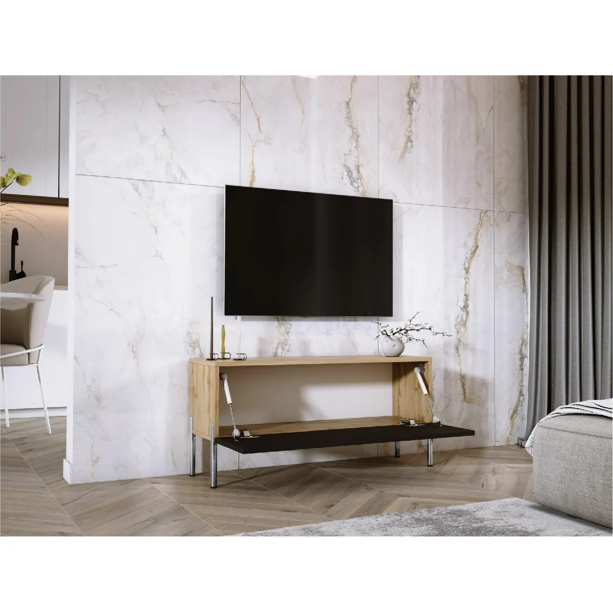 3xeliving Meuble TV Chêne Wotan Noir Mat 100 cm