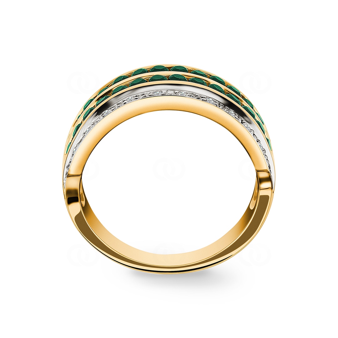 Damenring 750/18 K Gelbgold mit Diamanten 0.08 ct H/Si und Smaragden