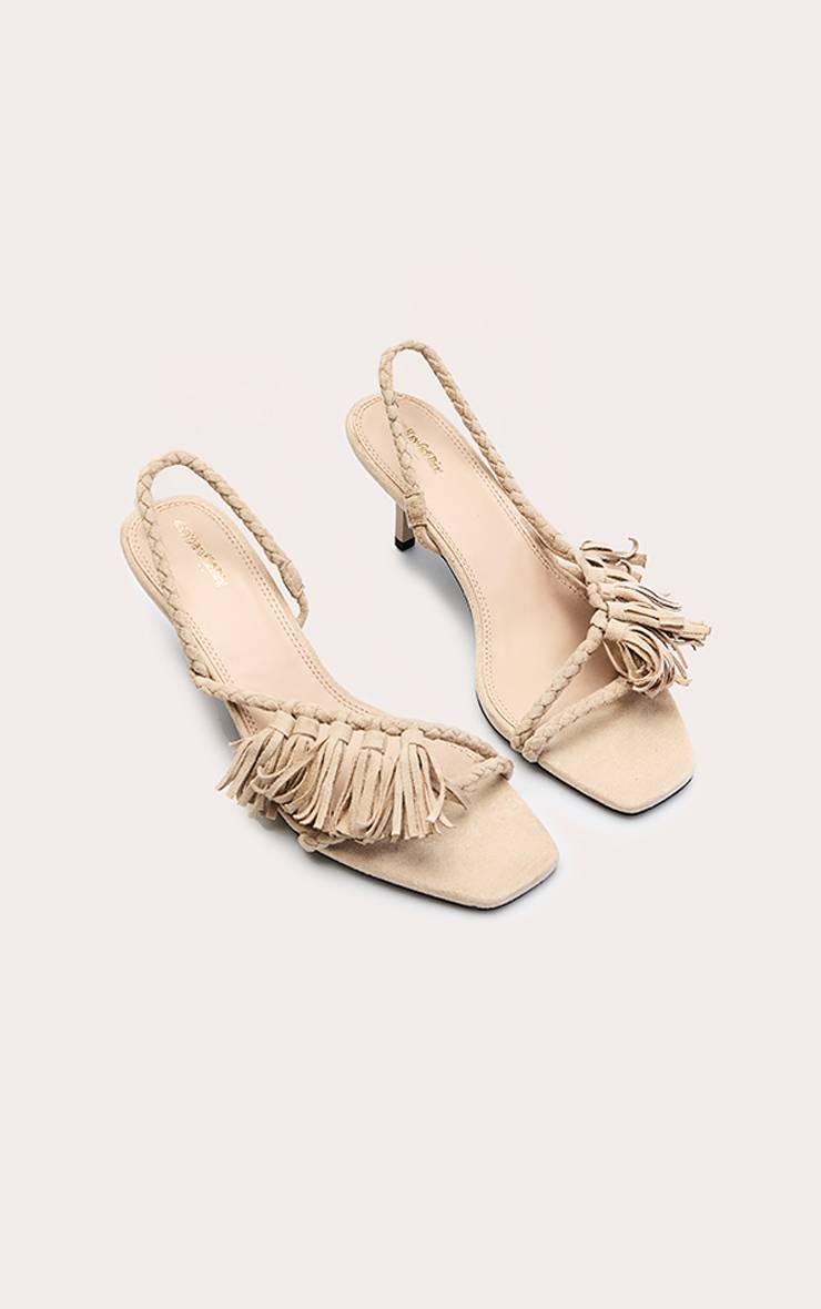 Sable Mules À Talons Avec Détail Pompon