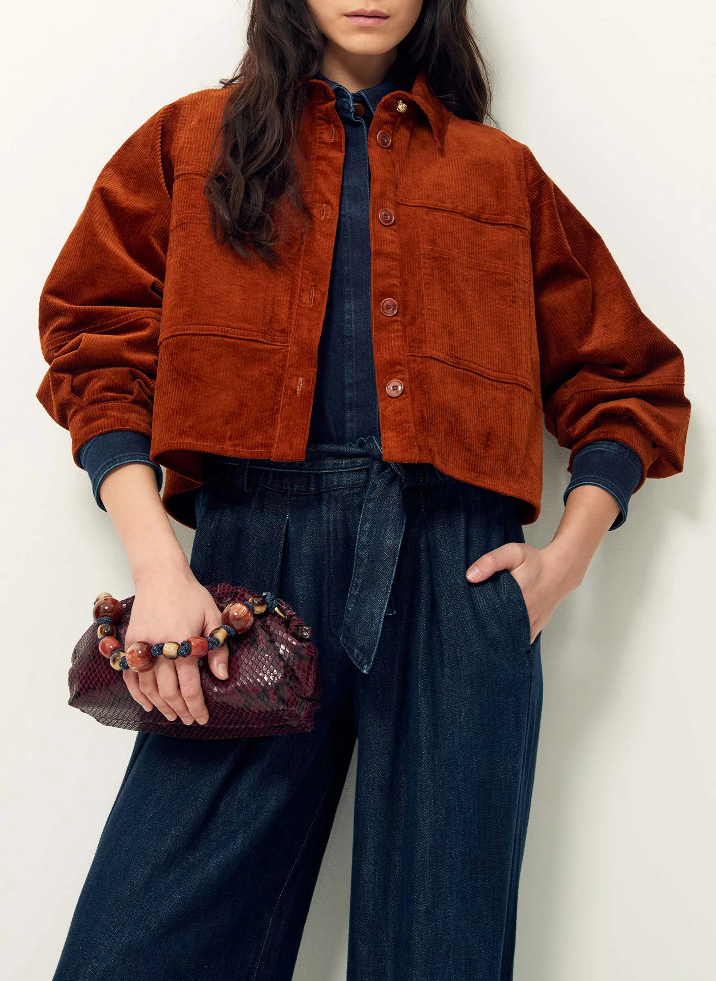 LEONE - Veste col classique en coton mélangé | Marron