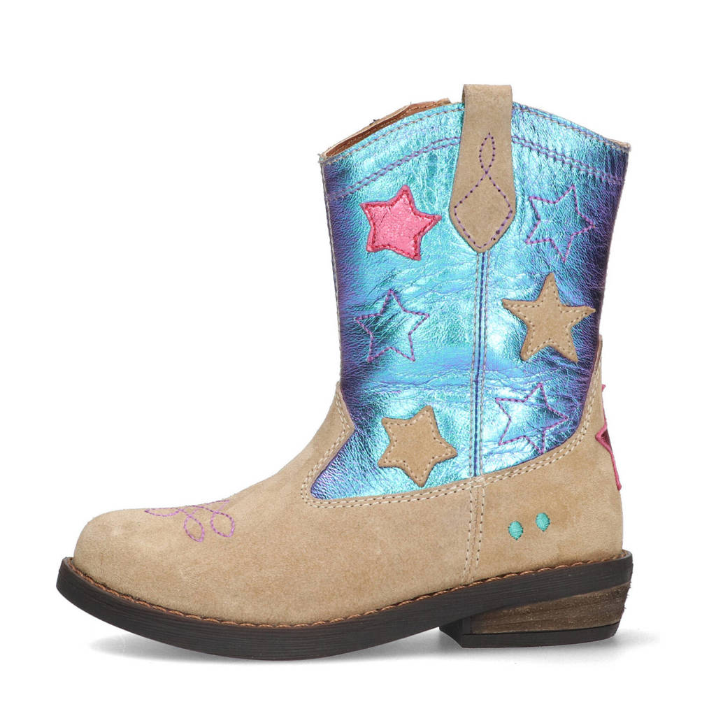 BunniesJR Roos Rodeoleren cowboylaarzen beige/blauw