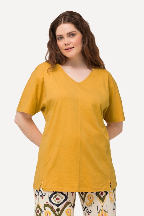 T-Shirt, Ziernähte, V-Ausschnitt, Halbarm, Biobaumwolle