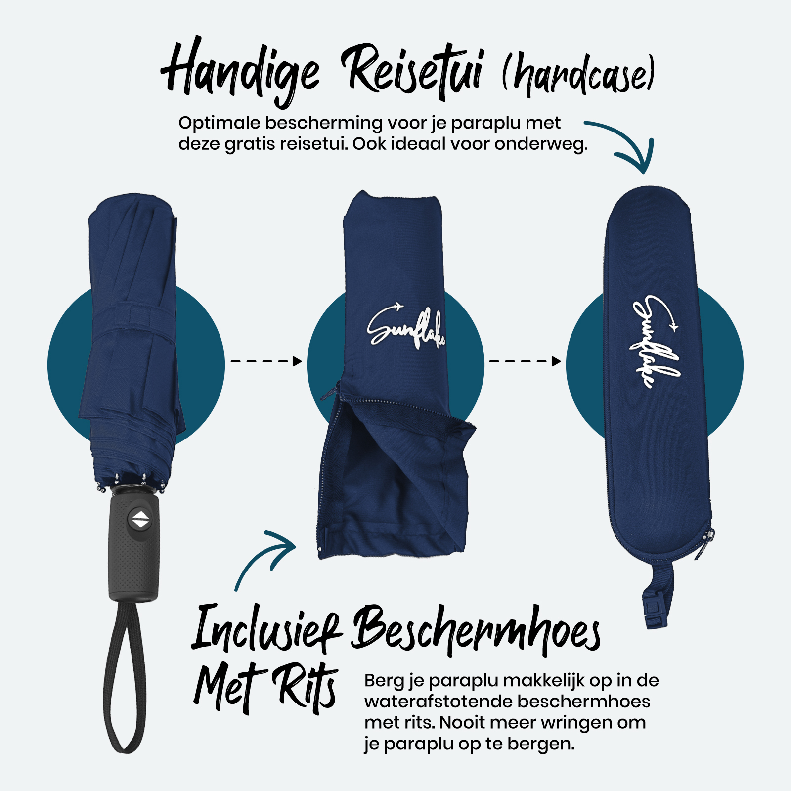 Sunflake opvouwbare stormparaplu - Blue