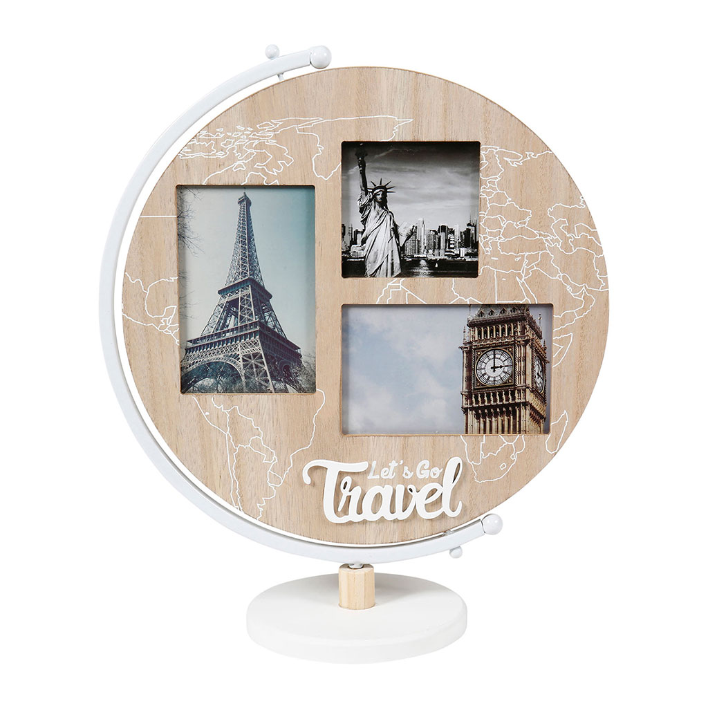 Pèle mêle photos globe bois et métal H 39cm