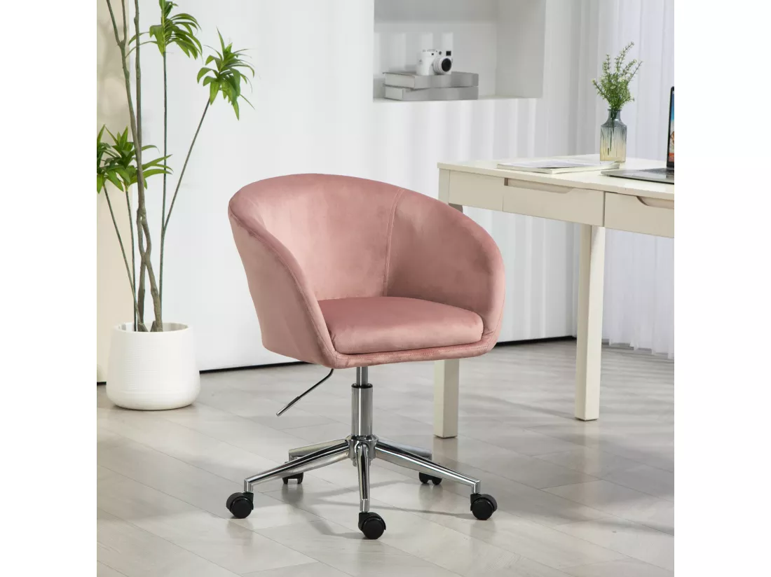 SVITA LOUISA chaise de bureau avec revêtement en velours rose, hauteur réglable