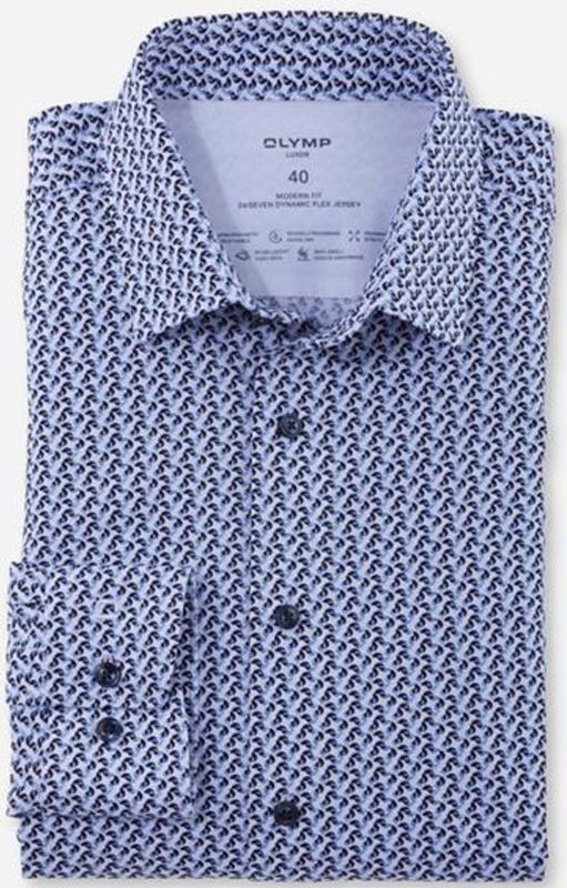 OLYMP - Luxor - Overhemd - Bleu - Modern Fit, Katoen met Elastaan, Easy Iron