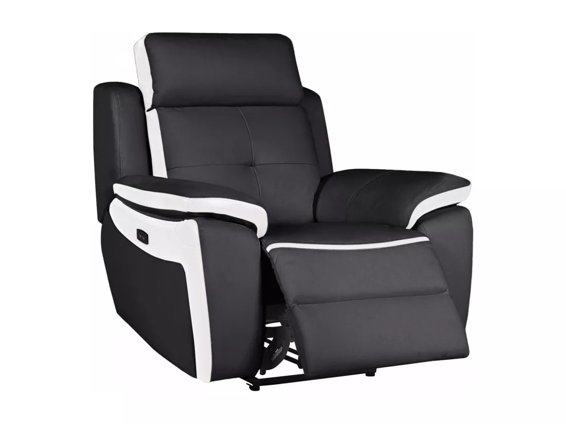 Fauteuil relax électrique en cuir ANGELIQUE - Noir/blanc