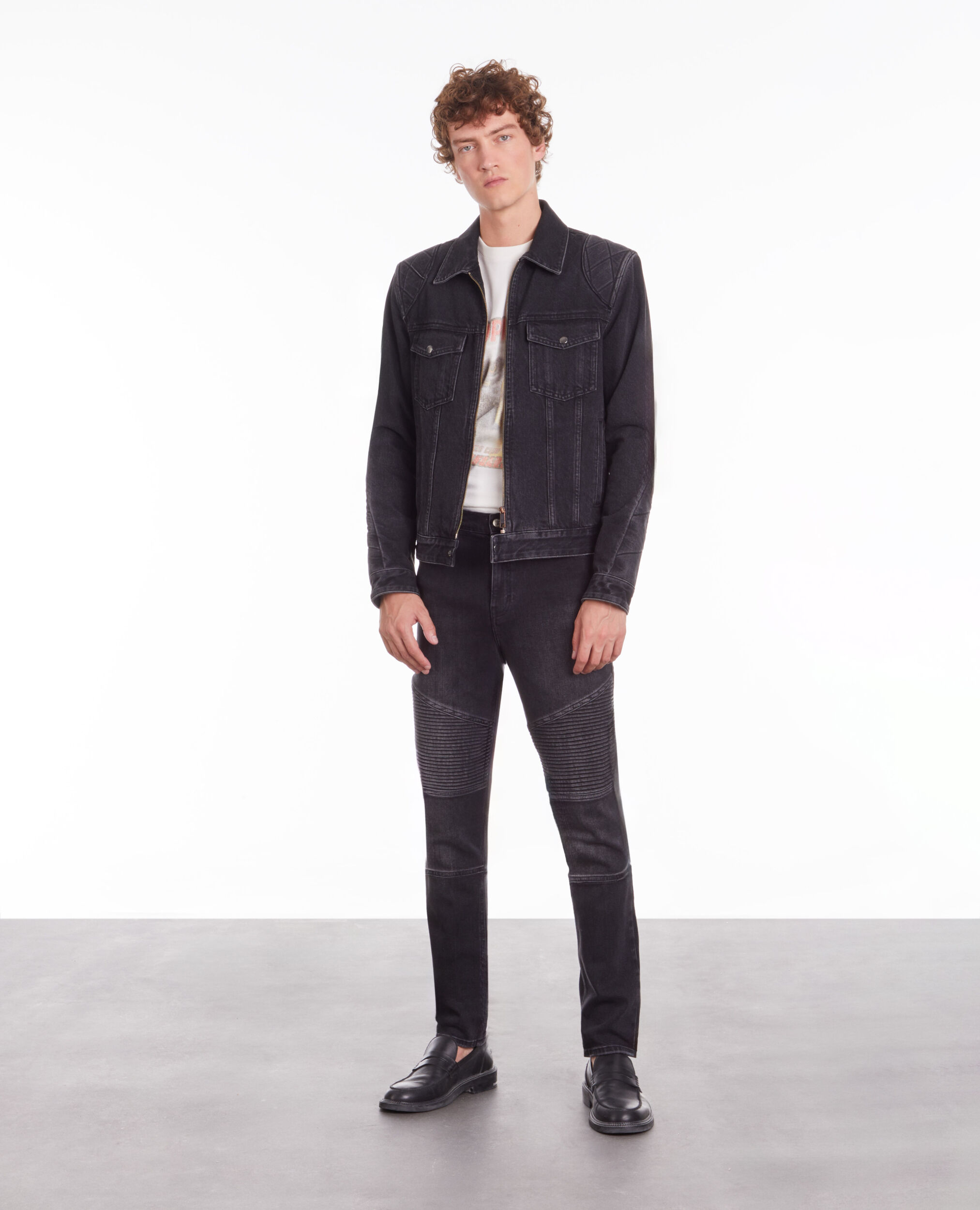 Blouson biker noir en denim