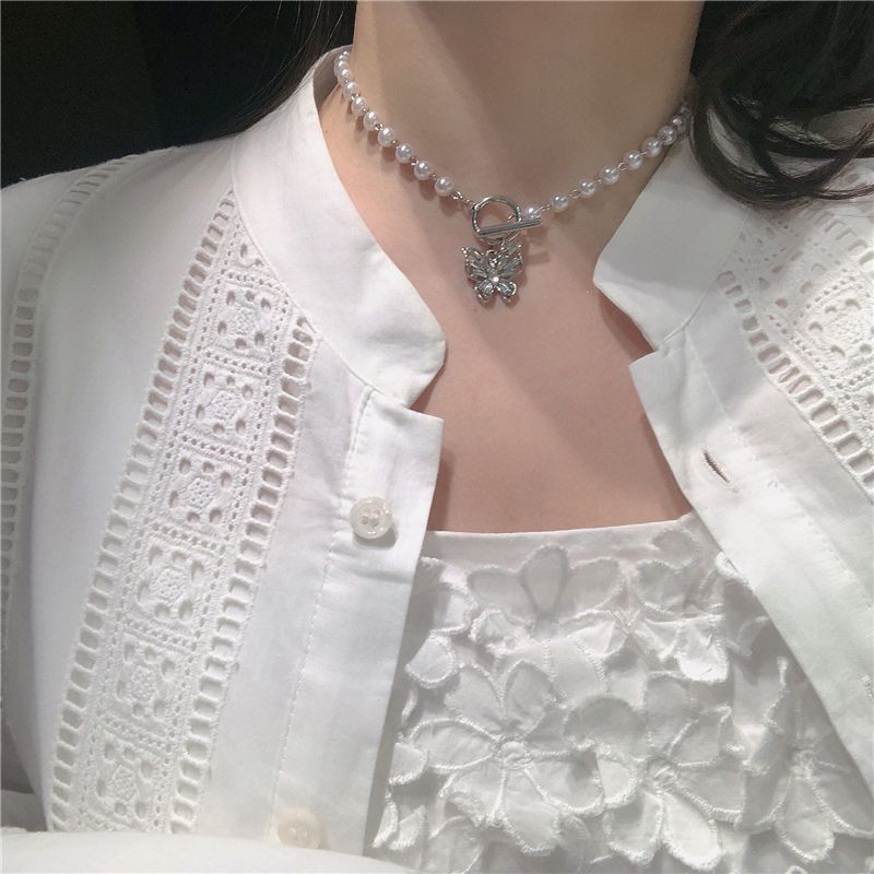 Studio Nana - Faux Pearl Butterfly Dangle Choker