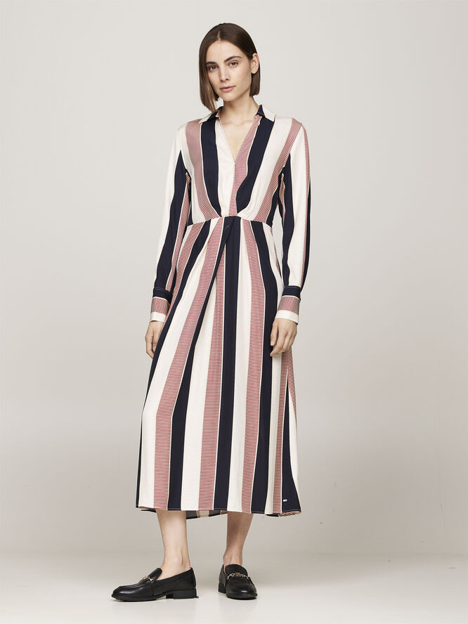 Tommy Hilfiger GLOBAL STP VIS DRAPED MIDI DRESS Ladder global stp/ country ivory