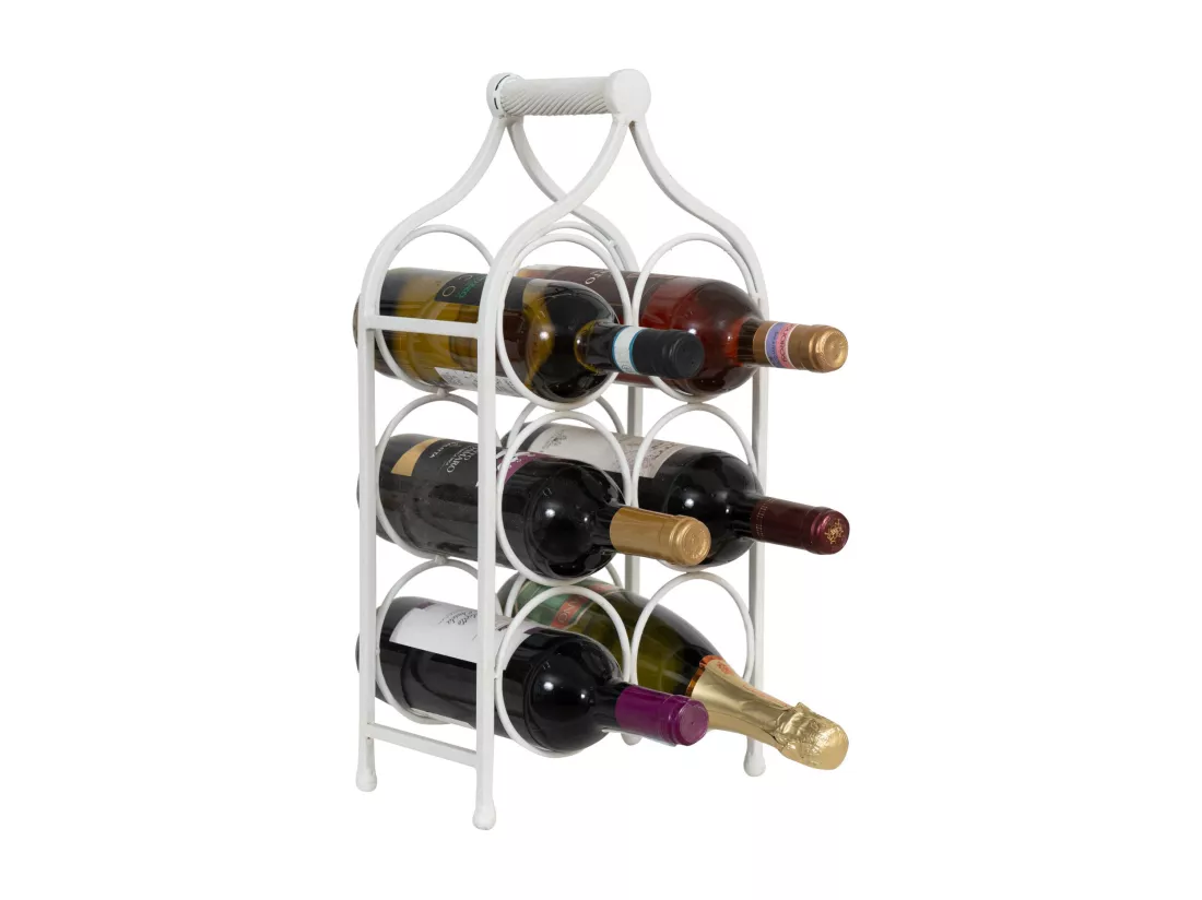 BISCOTTINI Porte-Bouteilles - Fer Forgé Finition Blanc Antique - Idéal pour la Décoration du Salon ou de la Cuisine - Casier à Vin - 24 x 14 x 46 cm - Support pour 6 Bouteilles de Vin