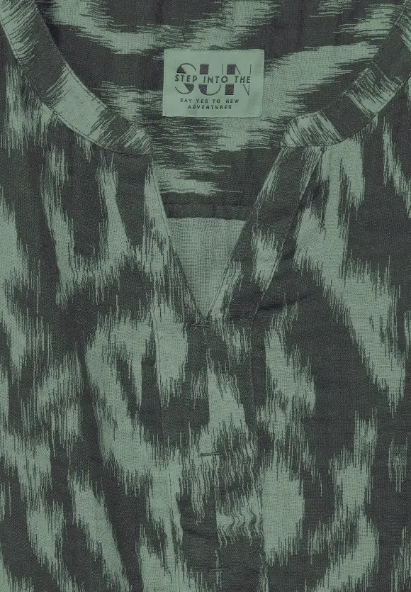 Musselin Print Kleid - strong khaki
