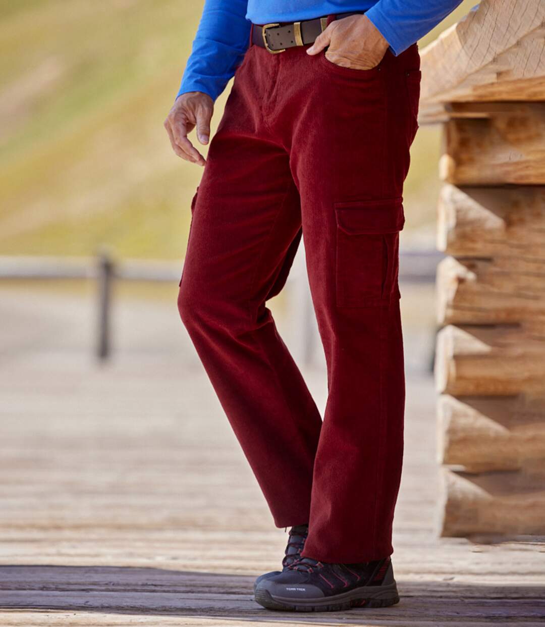 Pantalon Velours Cargo Stretch Confort Bordeaux