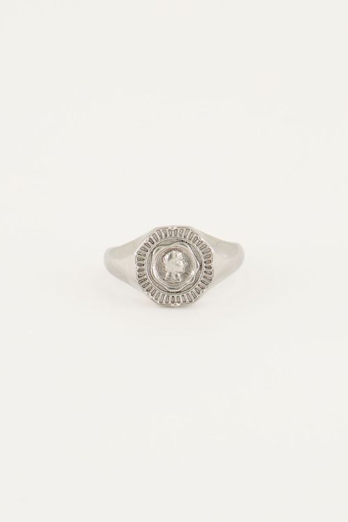 Vintage look zegelring met munt