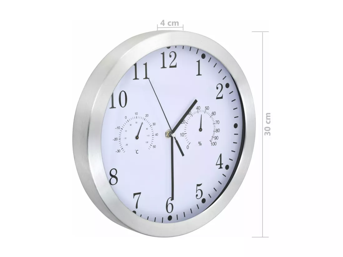 Horloge murale à quartz Hygromètre et thermomètre 30 cm Blanc