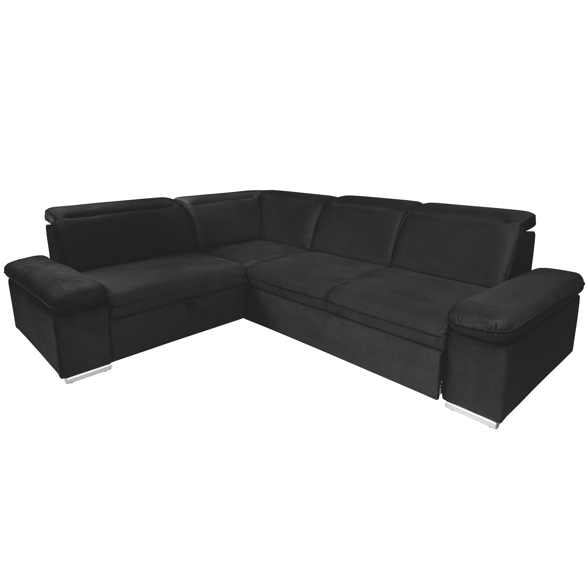 Ecksofa - schwarz - Velvet - Liegefunktion - Recamiere links