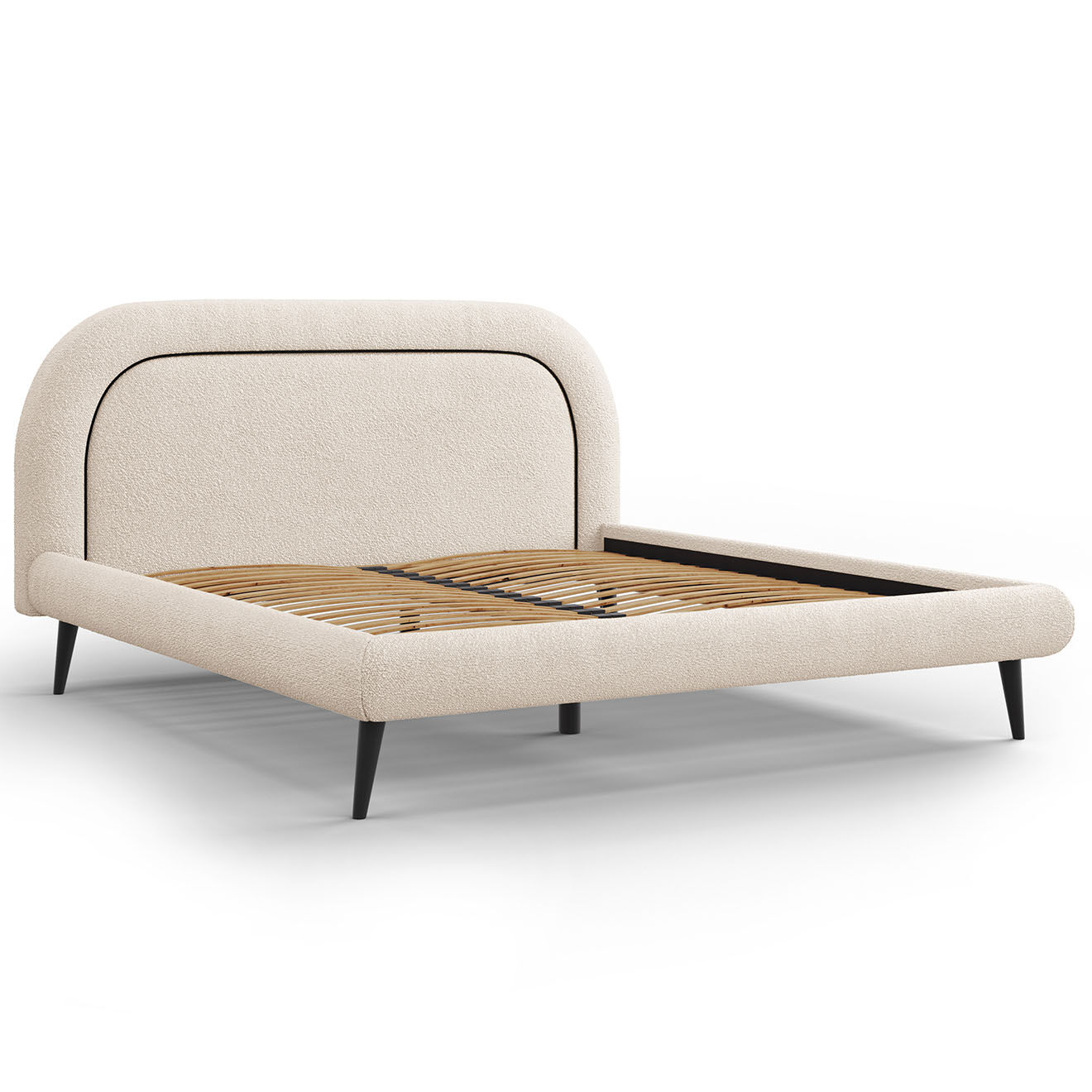 Maison Héritage Cadre avec tête de lit Maia velours bouclé beige - 160x200 cm