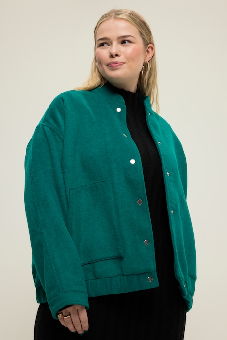 Blouson, oversized, Wolloptik, Collegekragen, elastischer Saum