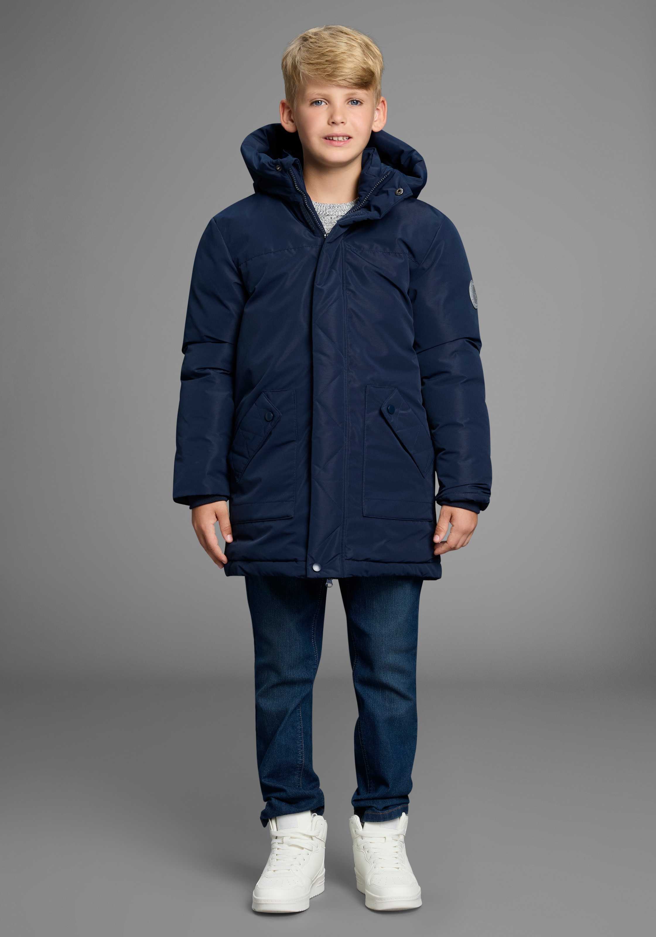 KangaROOS Outdoorjacke »Winterwarme Jacke« mit Kapuze Lange Winterjacke mit reflektierenden Details