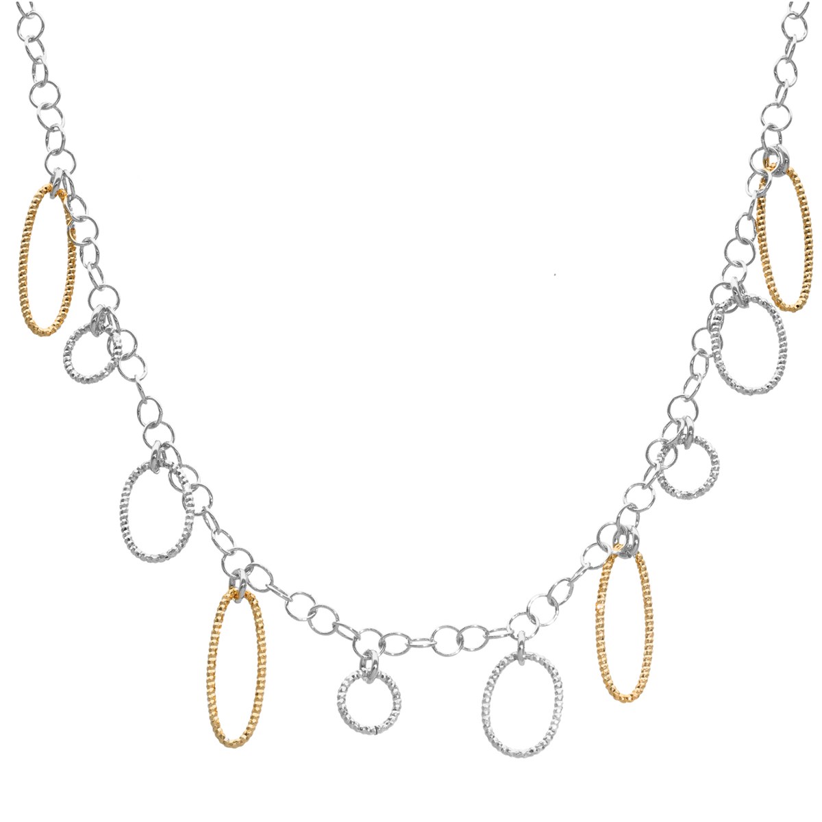 Collier Argent Doré Rhodié Petits Cercles Et Ovales Diamantés