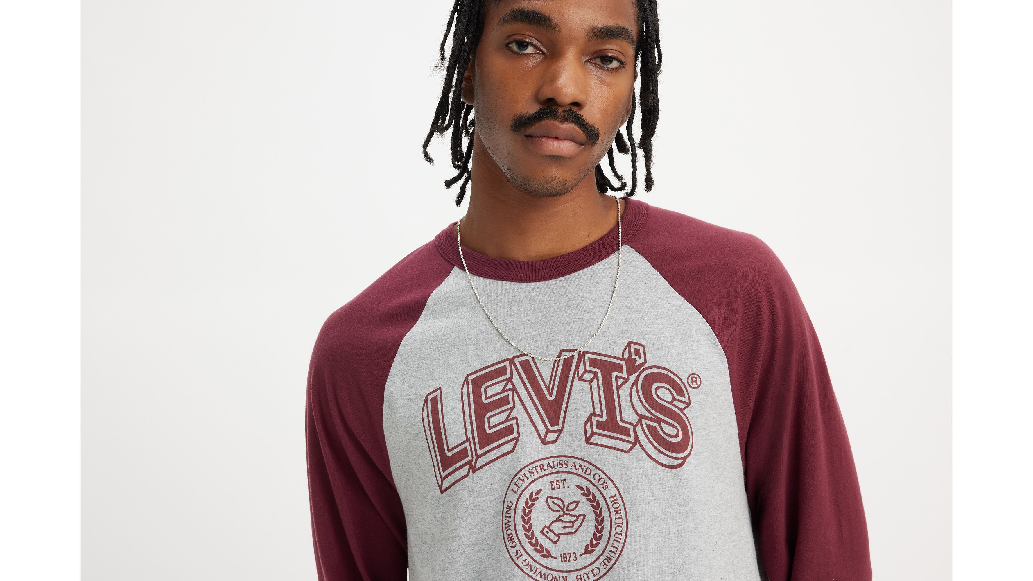 T-shirt graphique manches longues raglan - Red Mahogany / Midtone Heather Gray - Multicolore