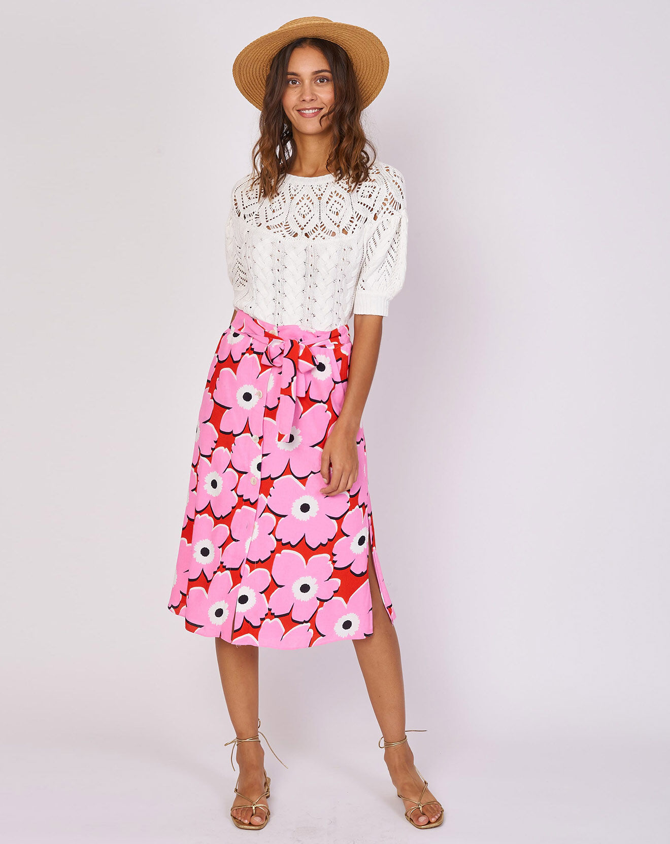 Derhy Jupe Florentine imprimée rose