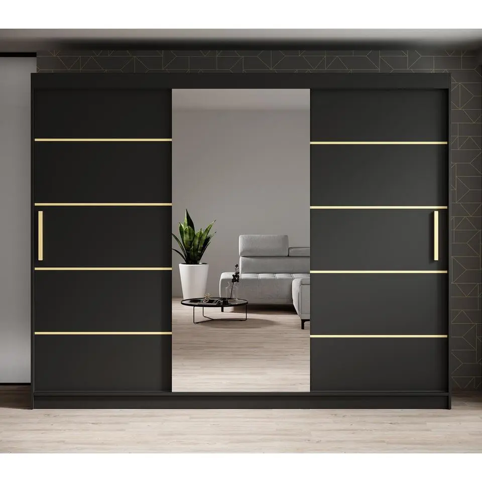 Meubella - Kledingkast Malavi 2 - Zwart - 250 cm - Met spiegel