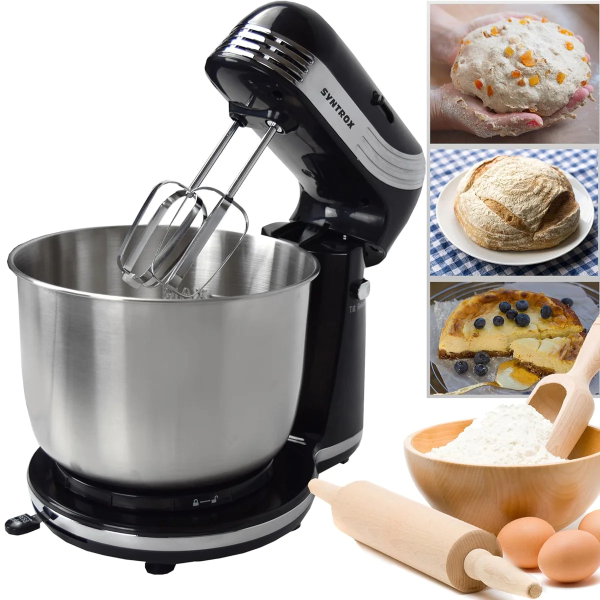malaxeur de robot culinaire Noir de KM-250W Syntrox