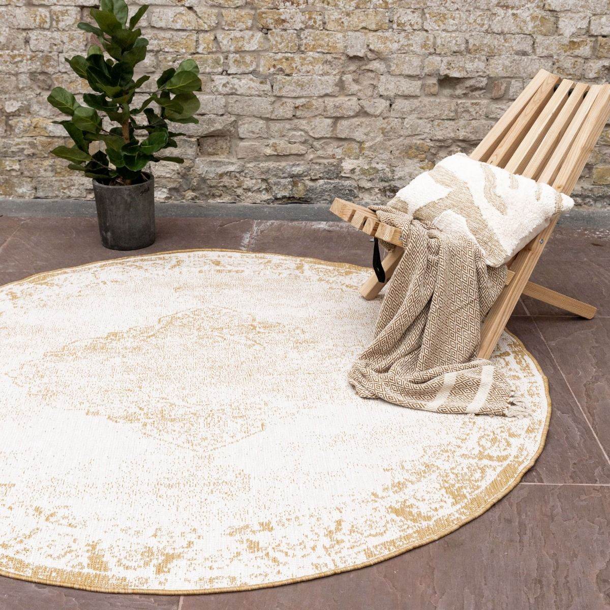 Rond Buitenkleed sage - Geel|Okergeel - dubbelzijdig - EVA Interior
