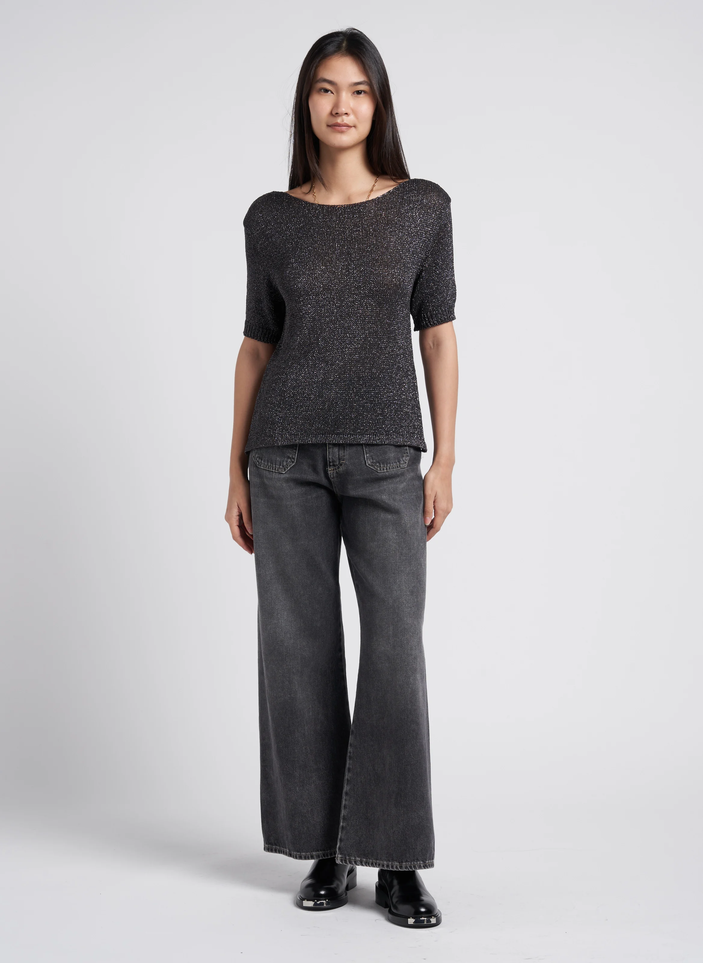 Jean flare taille haute en coton | Noir