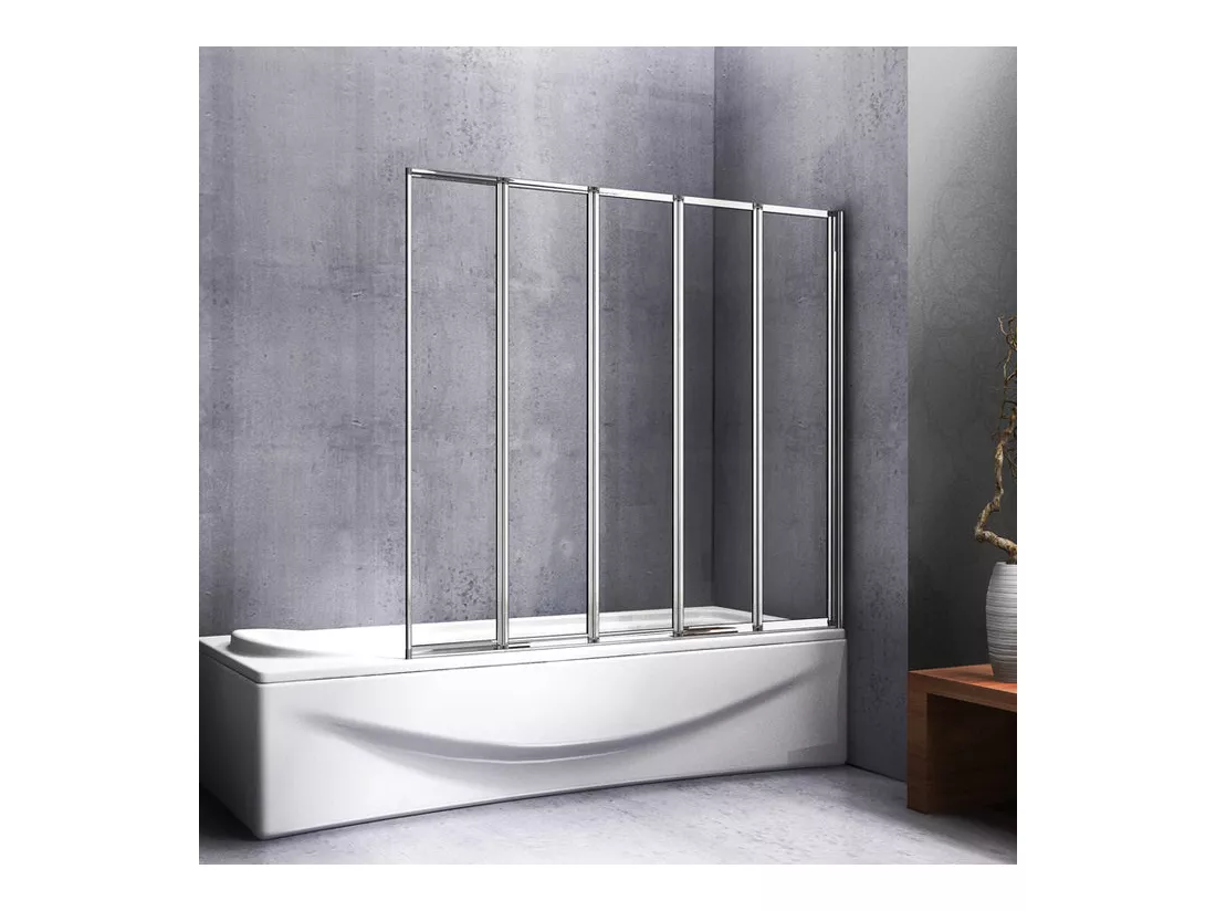 Pare-baignoire 120x140cm à 5 volets, paroi de baignoire pivotant et pliant 180° en 4mm verre strempé transparent