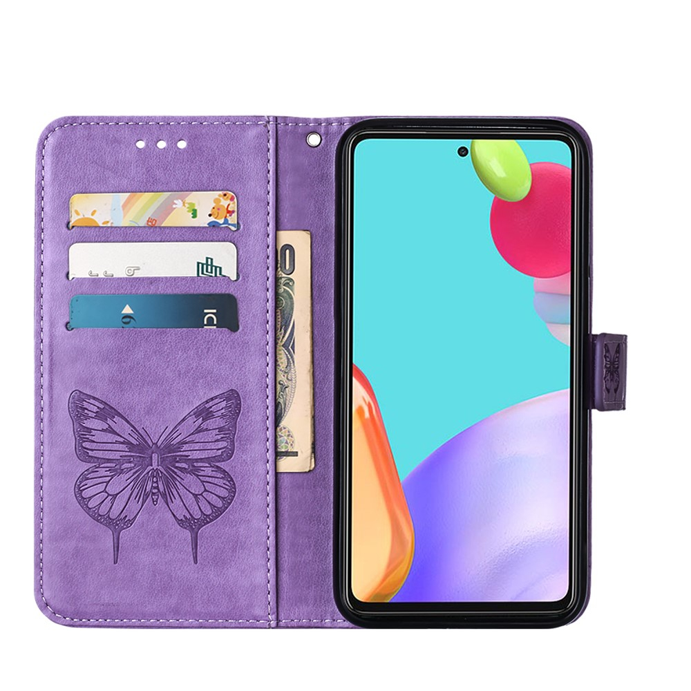Samsung Galaxy A52s 5G / A52 (5G) / A52 Leder Tasche Flip Cover Schmetterlinge Imprint - Lila