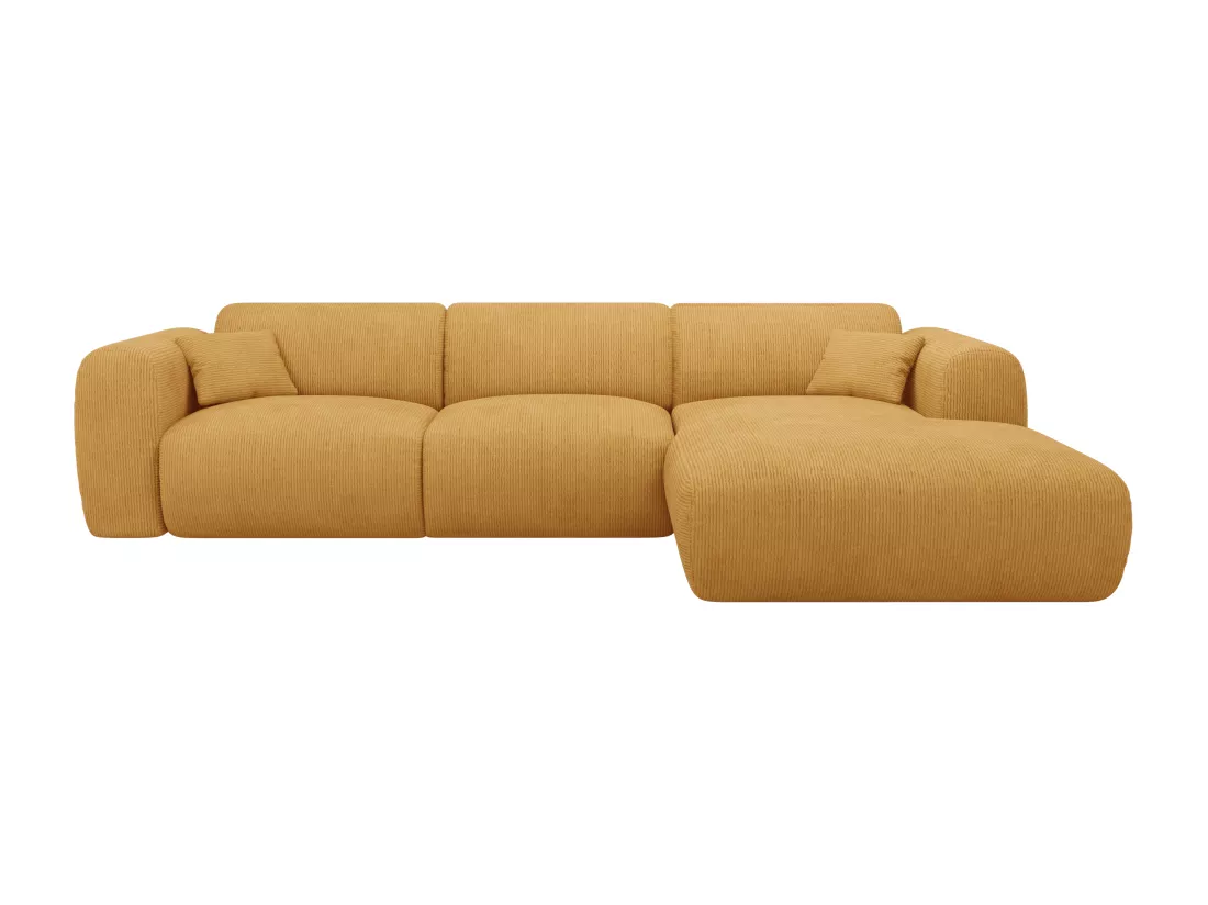 Grand canapé d'angle droit en tissu texturé jaune moutarde POGNI de Maison Céphy
