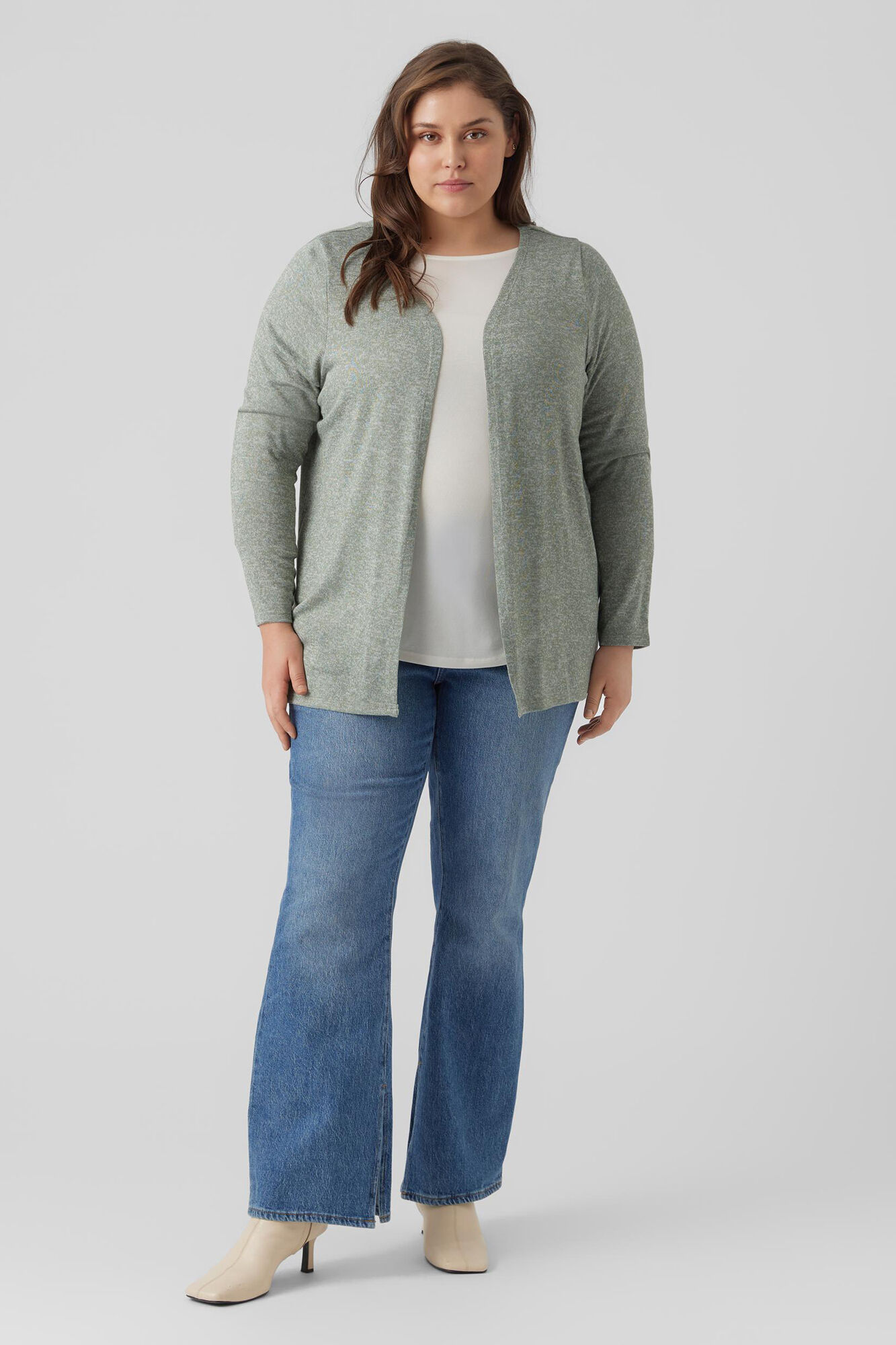 Cardigã básico de tricô plus size - Verde