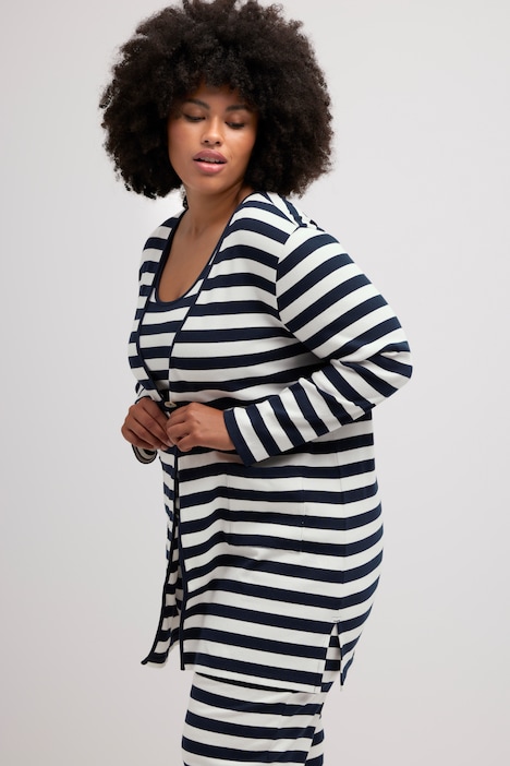 Jerseyjacke, Ringel, V-Ausschnitt, Biobaumwolle