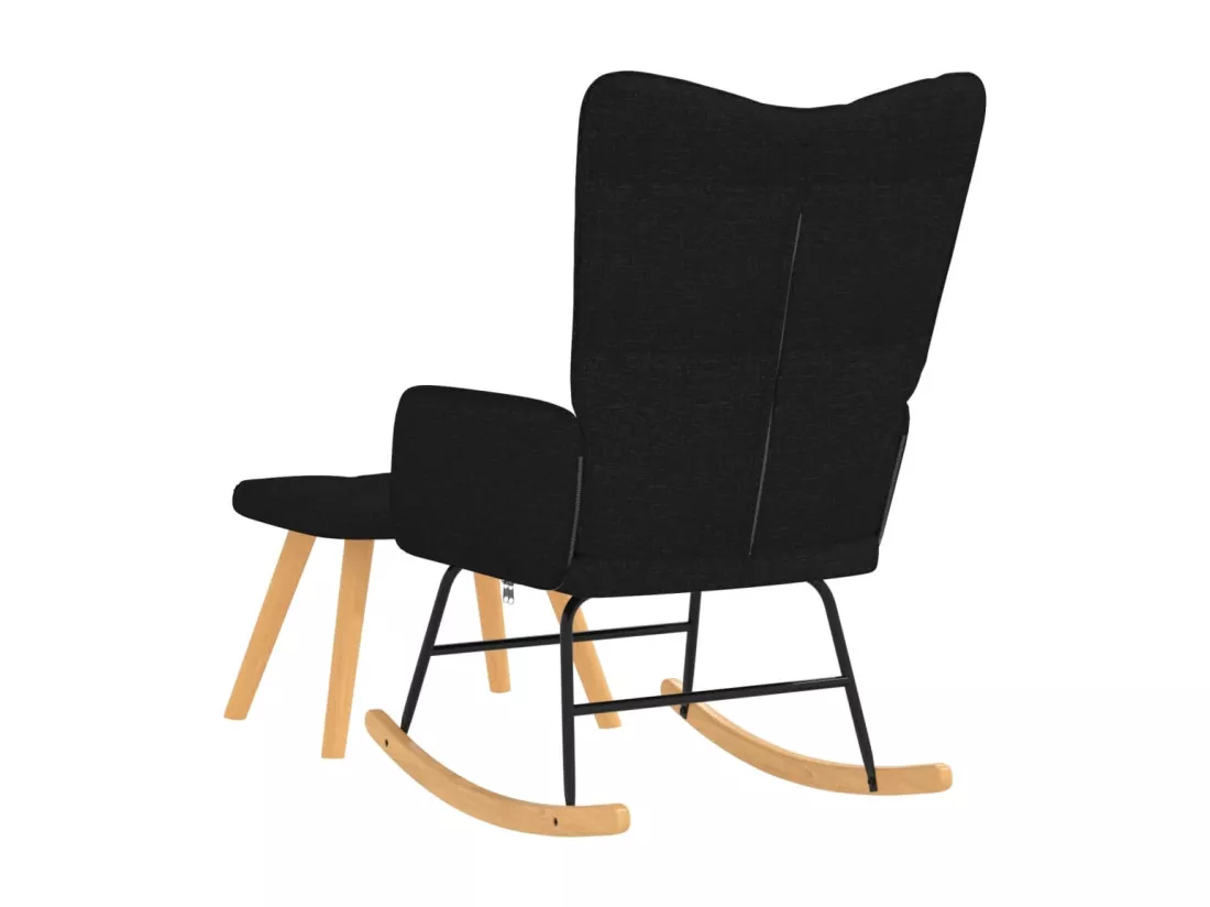 Chaise à bascule avec repose-pied Noir Tissu